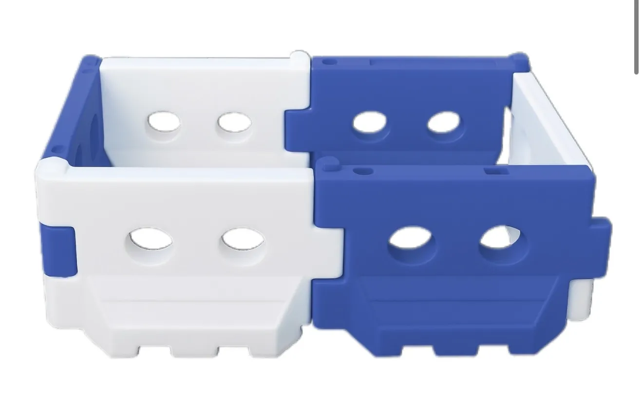 White and blue WATERCADE barriers linked into a square enclosure